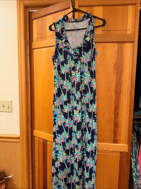 Lulu-B Navy Tropical Palm-Print Maxi Dress